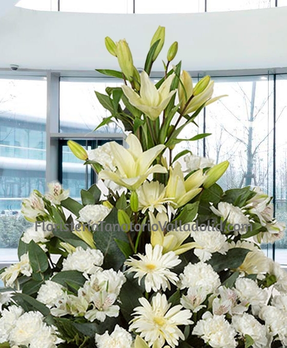 centro de flores fúnebres premium blanco